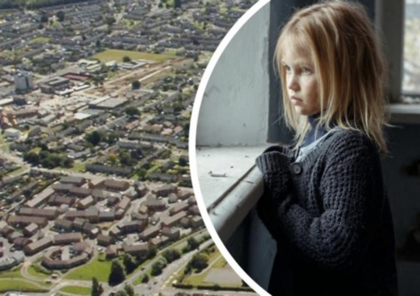 5.2 Press image, blue-eyed blonde-haired girl modelling child poverty, 2023